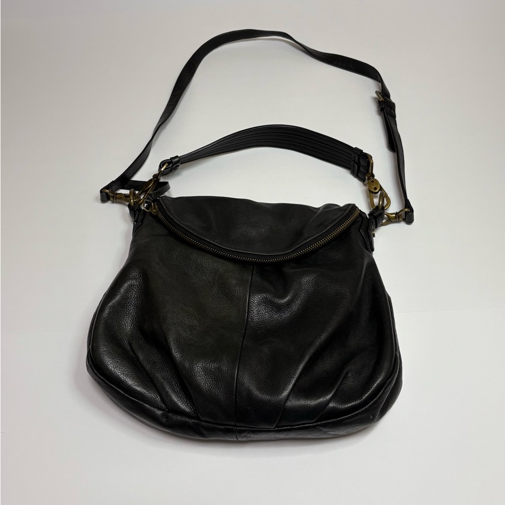 Margot New York Black Pebbled Leather Shoulder/Hand Zipper Flap/Snap Hobo Bag